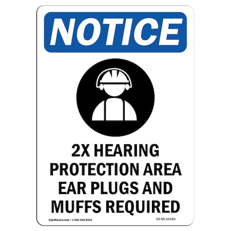 OSHA Notice Sign, 2X Hearing Protection With Symbol, 24in X 18in Rigid Plastic